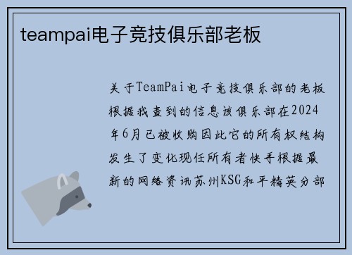 teampai电子竞技俱乐部老板